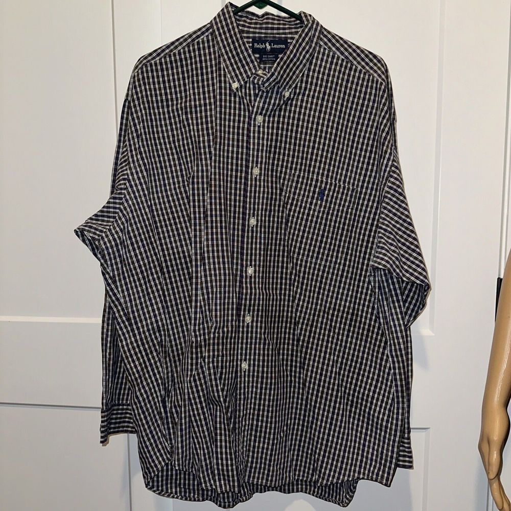 Ralph Lauren Mens Big Shirt Thick 100% Cotton Plaid Check Multicolor XL EUC